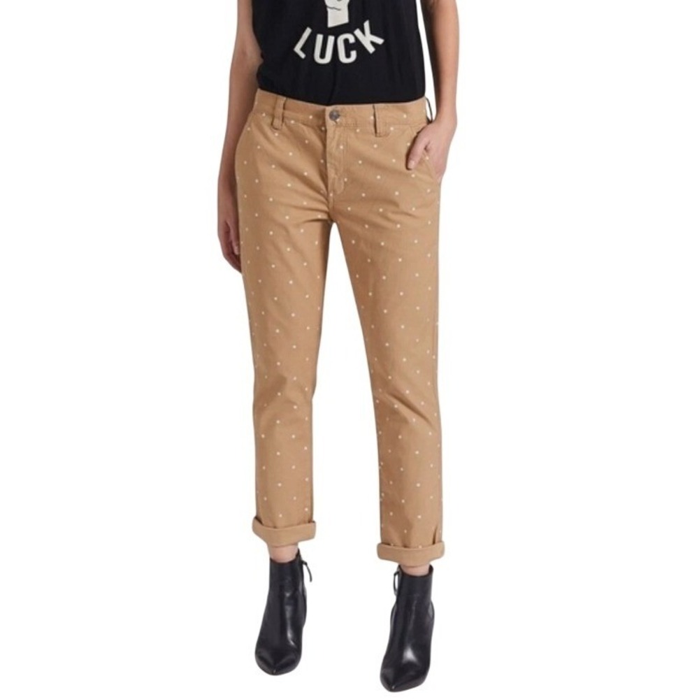 Current Elliott The Confidant Pants Womens 26 Tan Polka Dot Stretch Chino Preppy